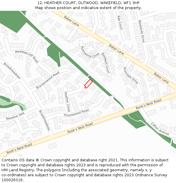 12, HEATHER COURT, OUTWOOD, WAKEFIELD, WF1 3HF: Location map and indicative extent of plot