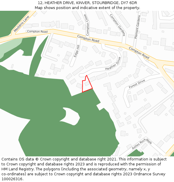 12, HEATHER DRIVE, KINVER, STOURBRIDGE, DY7 6DR: Location map and indicative extent of plot