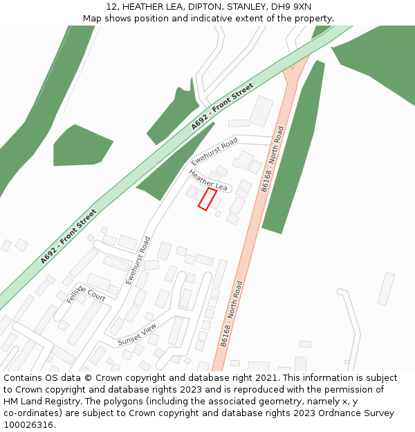 12, HEATHER LEA, DIPTON, STANLEY, DH9 9XN: Location map and indicative extent of plot