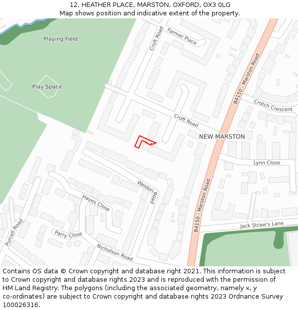 12, HEATHER PLACE, MARSTON, OXFORD, OX3 0LG: Location map and indicative extent of plot