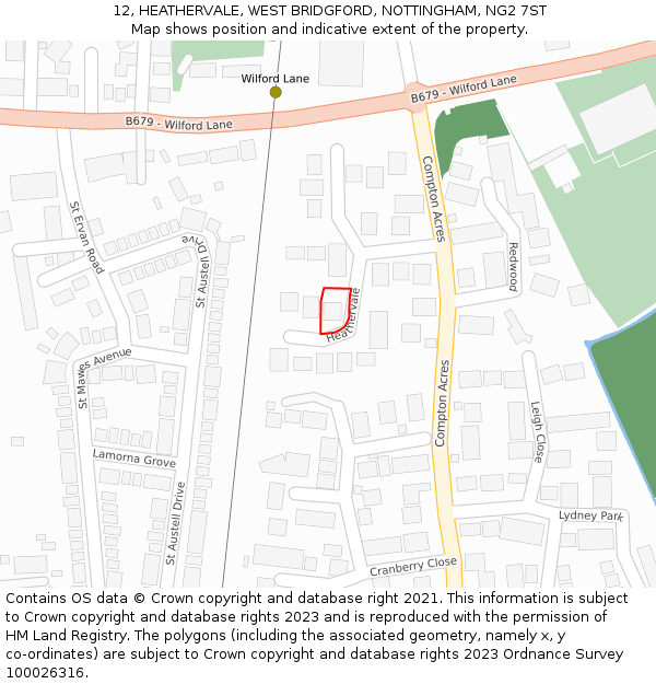 12, HEATHERVALE, WEST BRIDGFORD, NOTTINGHAM, NG2 7ST: Location map and indicative extent of plot