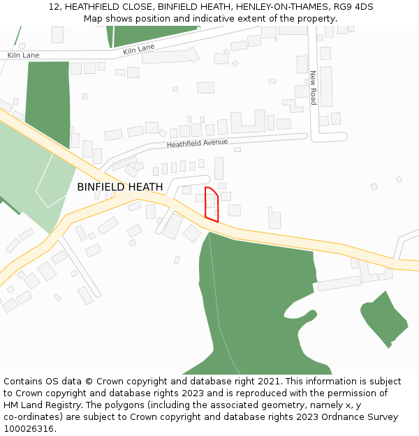 12, HEATHFIELD CLOSE, BINFIELD HEATH, HENLEY-ON-THAMES, RG9 4DS: Location map and indicative extent of plot