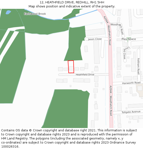 12, HEATHFIELD DRIVE, REDHILL, RH1 5HH: Location map and indicative extent of plot