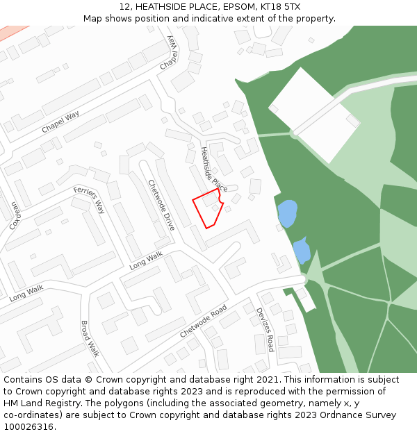 12, HEATHSIDE PLACE, EPSOM, KT18 5TX: Location map and indicative extent of plot