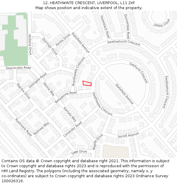 12, HEATHWAITE CRESCENT, LIVERPOOL, L11 2XF: Location map and indicative extent of plot