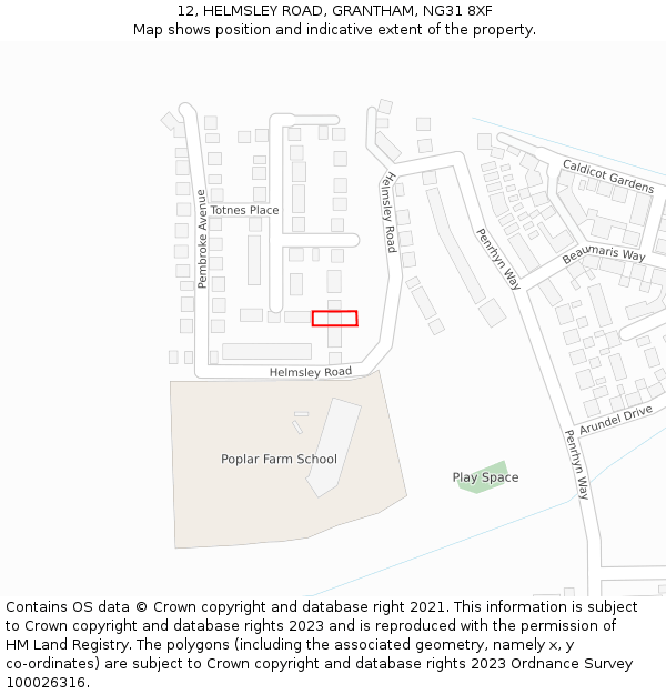 12, HELMSLEY ROAD, GRANTHAM, NG31 8XF: Location map and indicative extent of plot