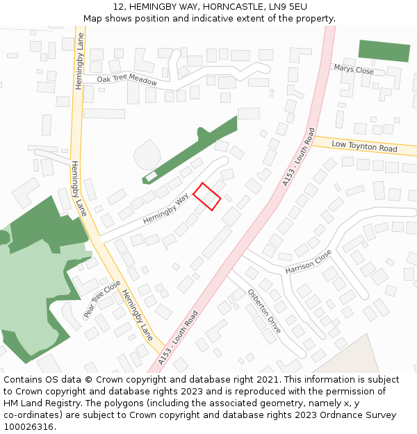 12, HEMINGBY WAY, HORNCASTLE, LN9 5EU: Location map and indicative extent of plot