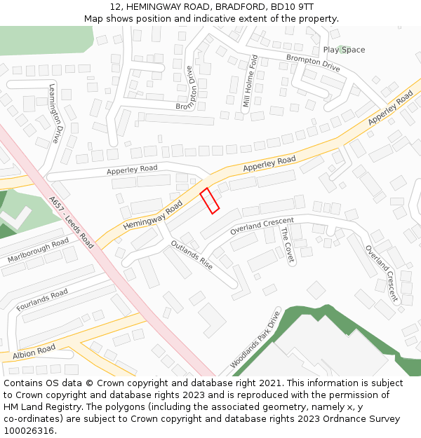 12, HEMINGWAY ROAD, BRADFORD, BD10 9TT: Location map and indicative extent of plot
