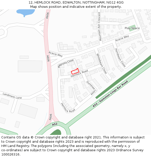 12, HEMLOCK ROAD, EDWALTON, NOTTINGHAM, NG12 4GG: Location map and indicative extent of plot