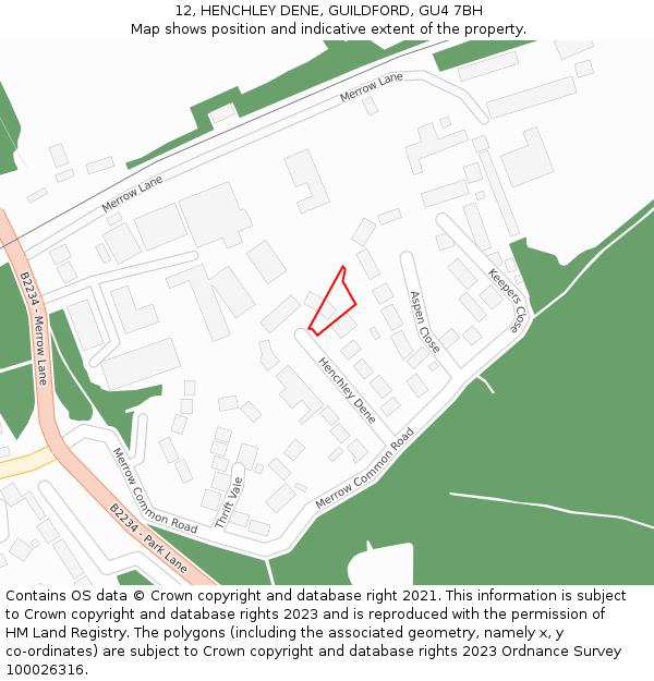 12, HENCHLEY DENE, GUILDFORD, GU4 7BH: Location map and indicative extent of plot