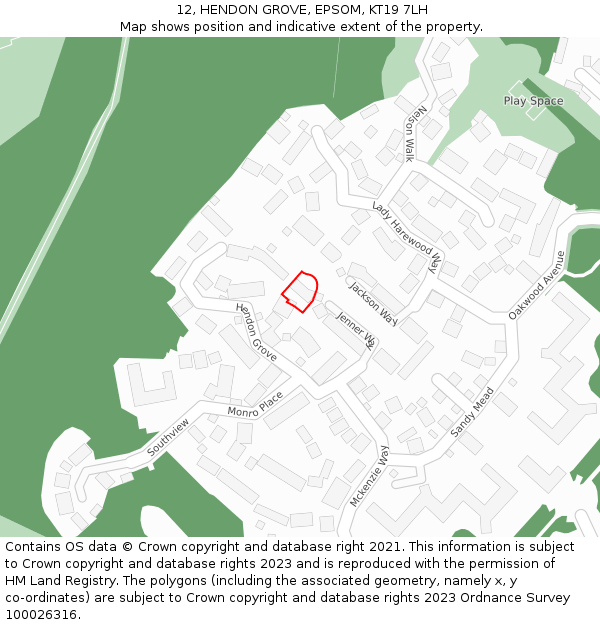 12, HENDON GROVE, EPSOM, KT19 7LH: Location map and indicative extent of plot