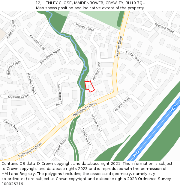 12, HENLEY CLOSE, MAIDENBOWER, CRAWLEY, RH10 7QU: Location map and indicative extent of plot