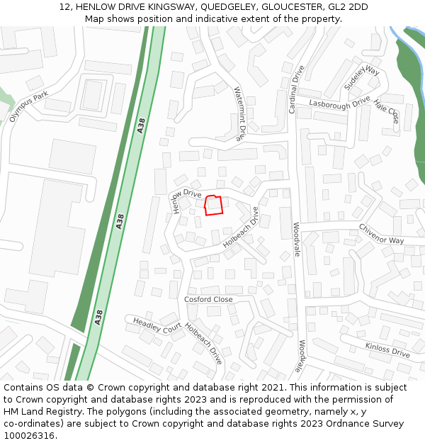 12, HENLOW DRIVE KINGSWAY, QUEDGELEY, GLOUCESTER, GL2 2DD: Location map and indicative extent of plot