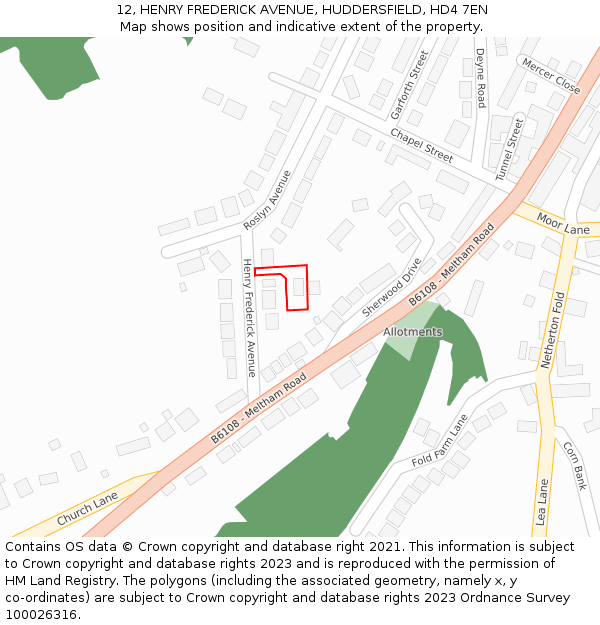 12, HENRY FREDERICK AVENUE, HUDDERSFIELD, HD4 7EN: Location map and indicative extent of plot