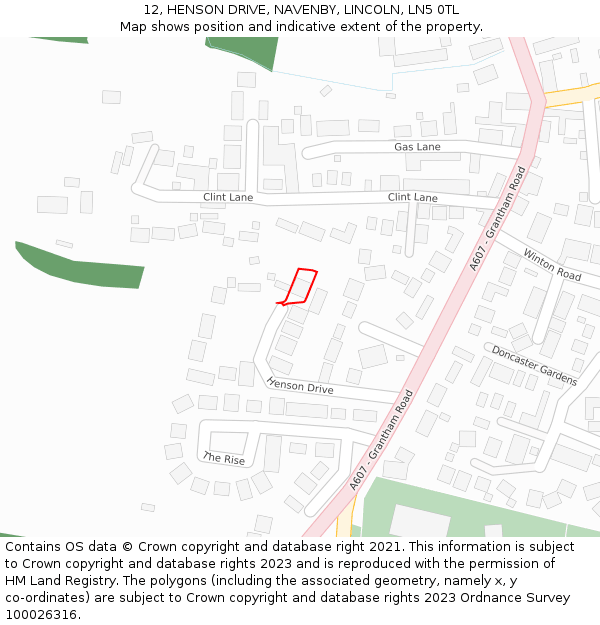 12, HENSON DRIVE, NAVENBY, LINCOLN, LN5 0TL: Location map and indicative extent of plot