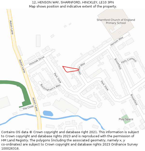 12, HENSON WAY, SHARNFORD, HINCKLEY, LE10 3PN: Location map and indicative extent of plot