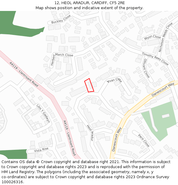 12, HEOL ARADUR, CARDIFF, CF5 2RE: Location map and indicative extent of plot