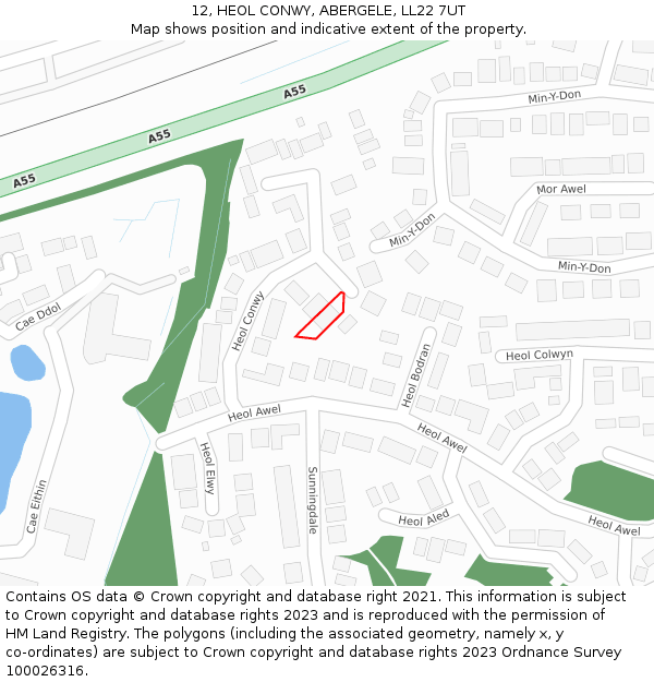 12, HEOL CONWY, ABERGELE, LL22 7UT: Location map and indicative extent of plot