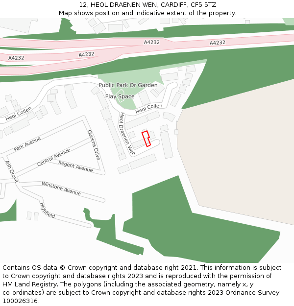 12, HEOL DRAENEN WEN, CARDIFF, CF5 5TZ: Location map and indicative extent of plot