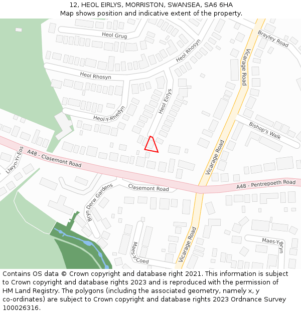 12, HEOL EIRLYS, MORRISTON, SWANSEA, SA6 6HA: Location map and indicative extent of plot