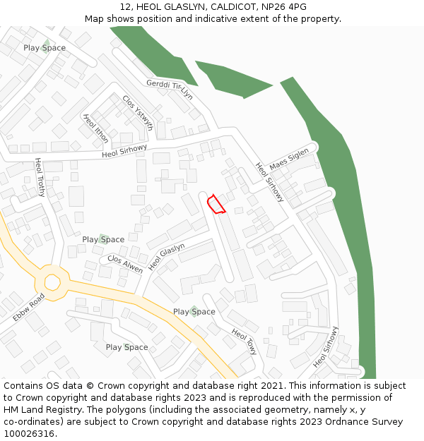 12, HEOL GLASLYN, CALDICOT, NP26 4PG: Location map and indicative extent of plot