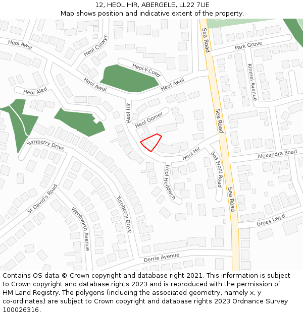 12, HEOL HIR, ABERGELE, LL22 7UE: Location map and indicative extent of plot