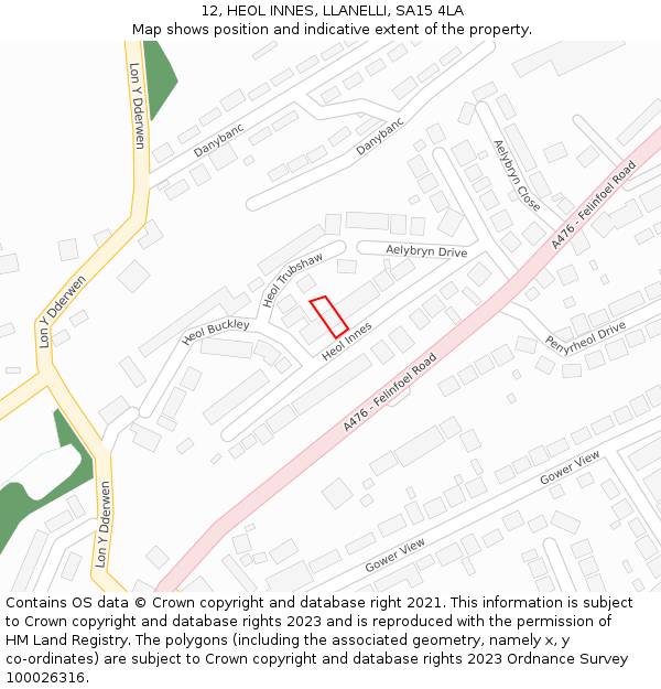 12, HEOL INNES, LLANELLI, SA15 4LA: Location map and indicative extent of plot