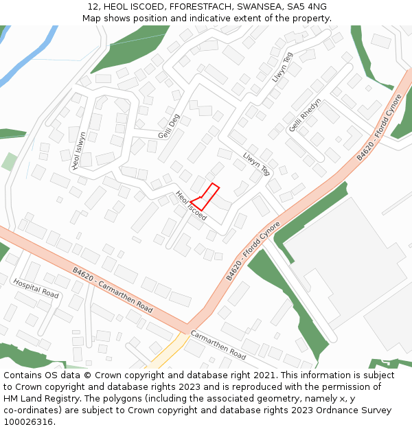 12, HEOL ISCOED, FFORESTFACH, SWANSEA, SA5 4NG: Location map and indicative extent of plot