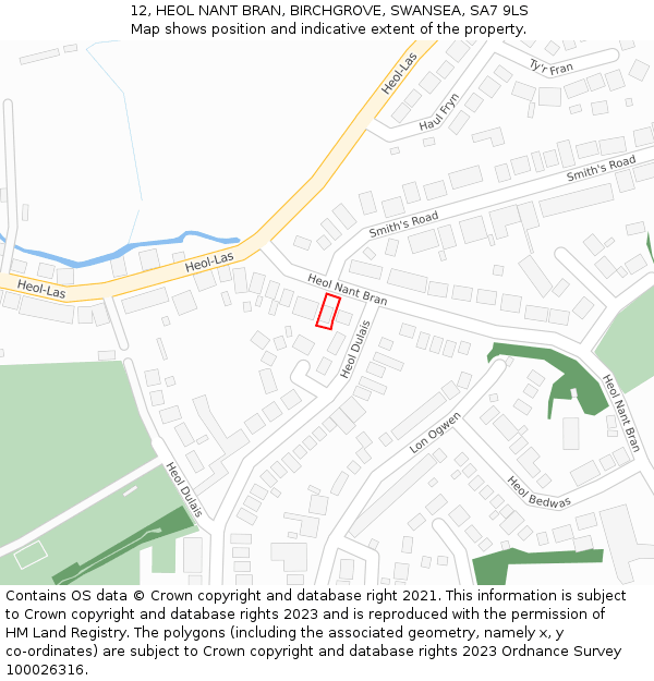 12, HEOL NANT BRAN, BIRCHGROVE, SWANSEA, SA7 9LS: Location map and indicative extent of plot