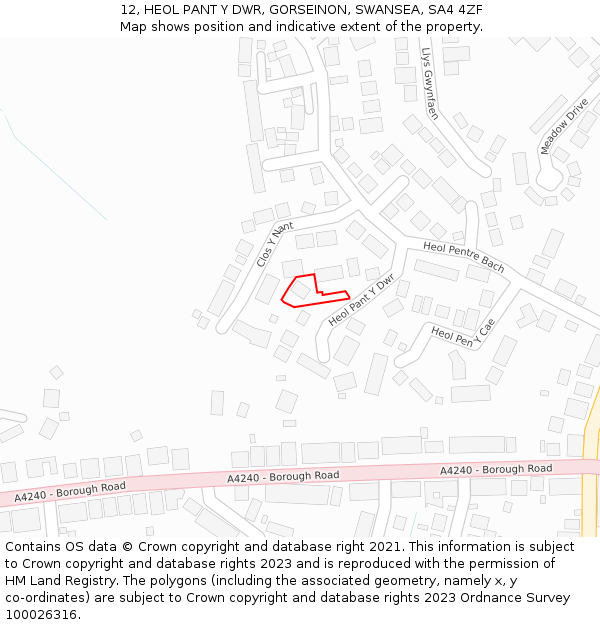 12, HEOL PANT Y DWR, GORSEINON, SWANSEA, SA4 4ZF: Location map and indicative extent of plot