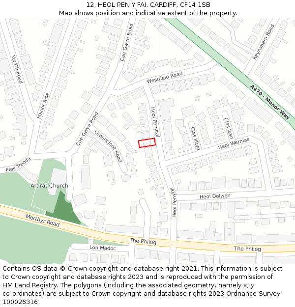 12, HEOL PEN Y FAI, CARDIFF, CF14 1SB: Location map and indicative extent of plot