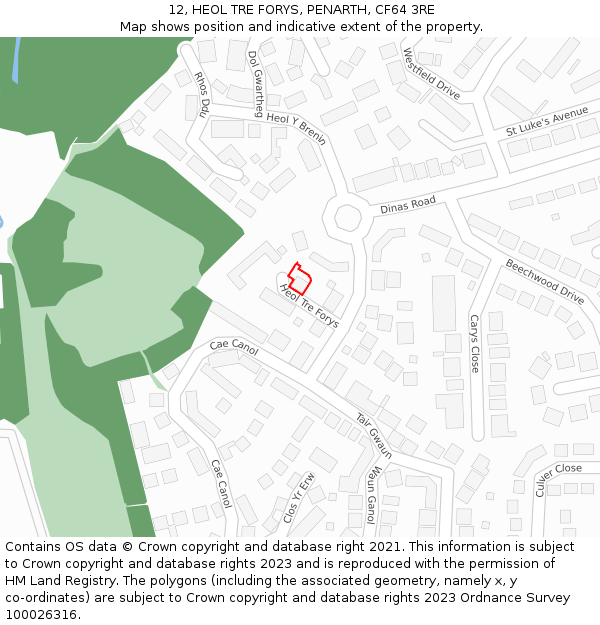 12, HEOL TRE FORYS, PENARTH, CF64 3RE: Location map and indicative extent of plot