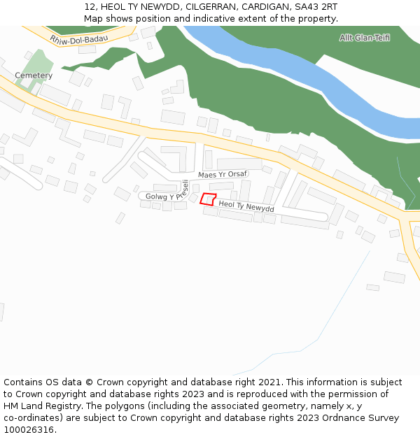 12, HEOL TY NEWYDD, CILGERRAN, CARDIGAN, SA43 2RT: Location map and indicative extent of plot