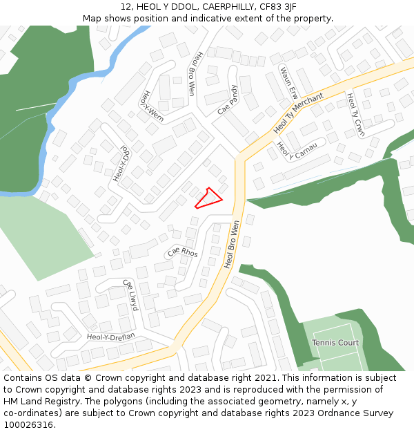 12, HEOL Y DDOL, CAERPHILLY, CF83 3JF: Location map and indicative extent of plot