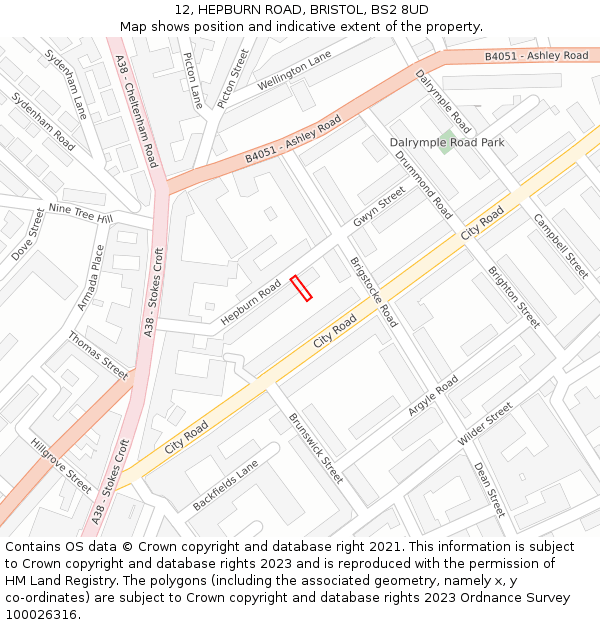 12, HEPBURN ROAD, BRISTOL, BS2 8UD: Location map and indicative extent of plot