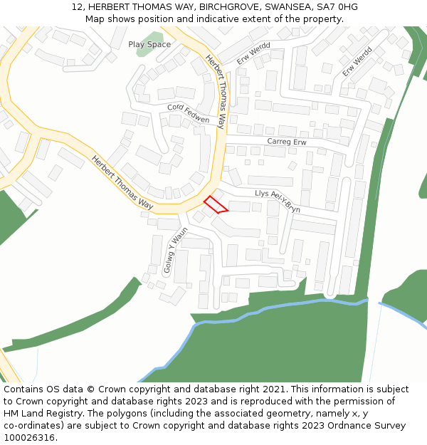 12, HERBERT THOMAS WAY, BIRCHGROVE, SWANSEA, SA7 0HG: Location map and indicative extent of plot