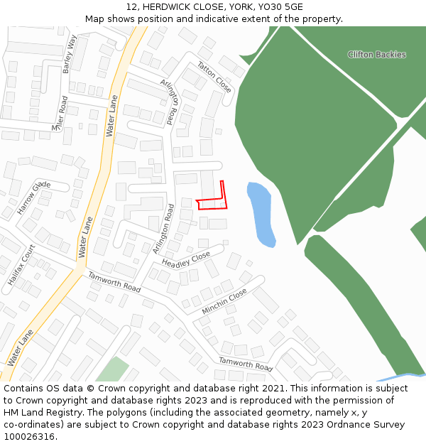 12, HERDWICK CLOSE, YORK, YO30 5GE: Location map and indicative extent of plot