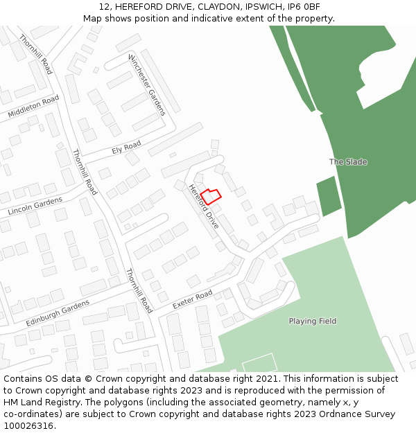 12, HEREFORD DRIVE, CLAYDON, IPSWICH, IP6 0BF: Location map and indicative extent of plot