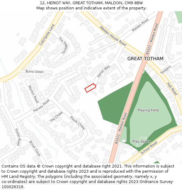 12, HERIOT WAY, GREAT TOTHAM, MALDON, CM9 8BW: Location map and indicative extent of plot