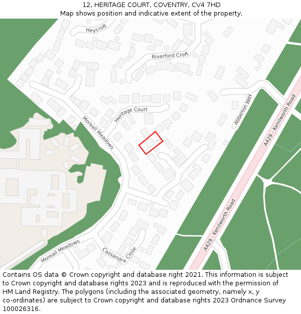 12, HERITAGE COURT, COVENTRY, CV4 7HD: Location map and indicative extent of plot