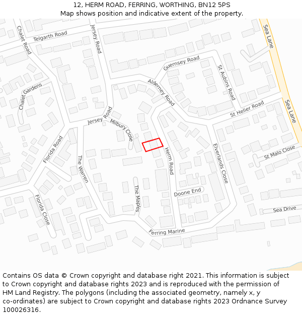 12, HERM ROAD, FERRING, WORTHING, BN12 5PS: Location map and indicative extent of plot