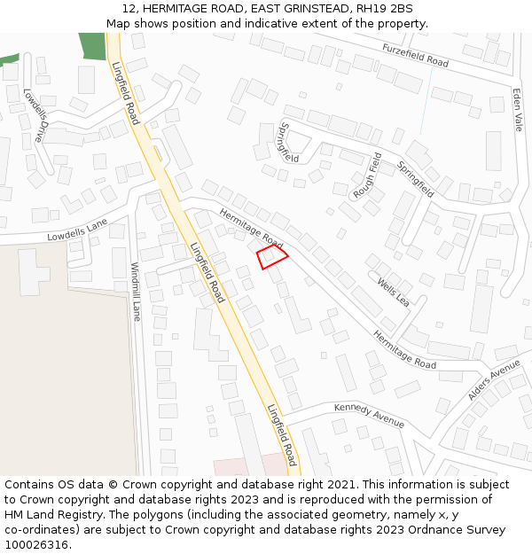 12, HERMITAGE ROAD, EAST GRINSTEAD, RH19 2BS: Location map and indicative extent of plot