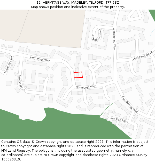 12, HERMITAGE WAY, MADELEY, TELFORD, TF7 5SZ: Location map and indicative extent of plot