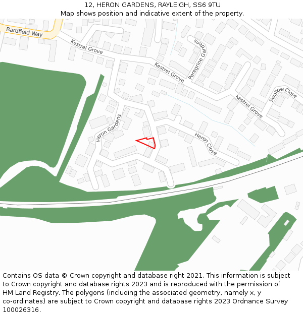 12, HERON GARDENS, RAYLEIGH, SS6 9TU: Location map and indicative extent of plot