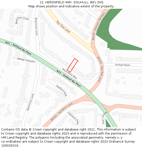 12, HERONFIELD WAY, SOLIHULL, B91 2NS: Location map and indicative extent of plot