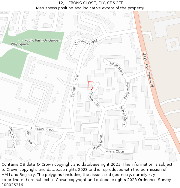 12, HERONS CLOSE, ELY, CB6 3EF: Location map and indicative extent of plot