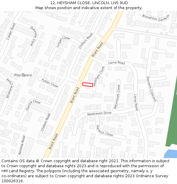 12, HEYSHAM CLOSE, LINCOLN, LN5 9UD: Location map and indicative extent of plot