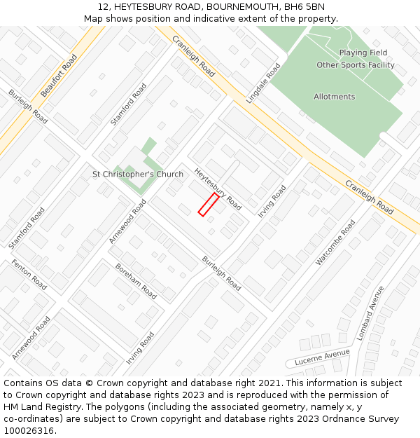 12, HEYTESBURY ROAD, BOURNEMOUTH, BH6 5BN: Location map and indicative extent of plot