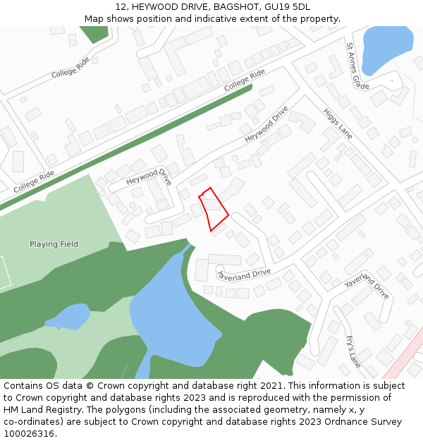 12, HEYWOOD DRIVE, BAGSHOT, GU19 5DL: Location map and indicative extent of plot