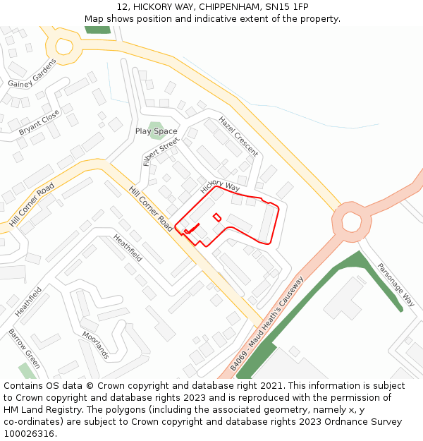 12, HICKORY WAY, CHIPPENHAM, SN15 1FP: Location map and indicative extent of plot